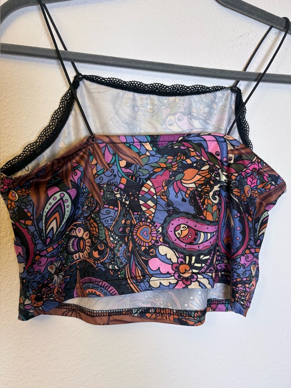 Bohemian Paisley Lace-Trim Crop Cami - Multicolor - Picture 4 of 5